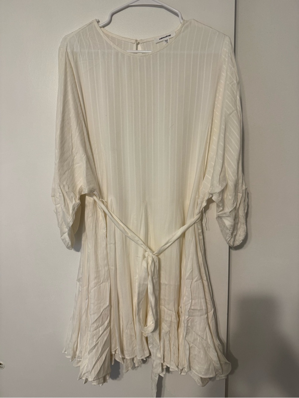 mittoshop Cream Textured Tie-Waist Mini Dress